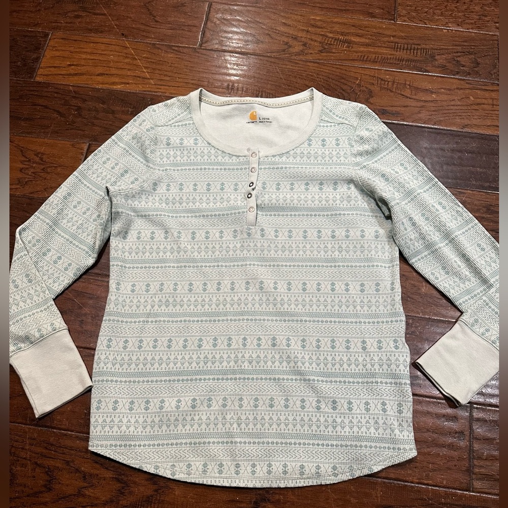 Carhartt Waffle Knit Henley Shirt - Gray and Blue‎ Size L 12-14